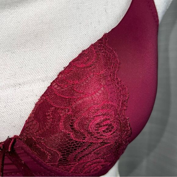 Emily Johnson Wine Colored Bra 34 D Lace Underwire Padded Cup - Picture 5 of 10